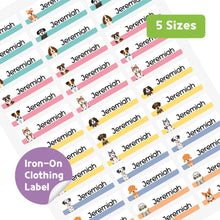 Load image into Gallery viewer, Iron-On Clothing Name Label Stickers - Puppy with Color