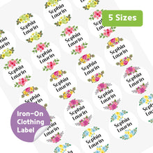 Load image into Gallery viewer, Iron-On Clothing Name Label Stickers - Floral Wreath