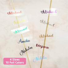 Load image into Gallery viewer, Clear Foil Labels, Custom foil labels, Personalized foil labels, Transparent Foil Name Labels, Waterproof Stickers, Name Label Stickers for Kids, School, Daycare, Camp, Foil Stickers Wedding Invitation Card Seals Seal Stickers