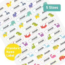 Load image into Gallery viewer, Standard Waterproof Name Label Stickers - Dino with Dash Line