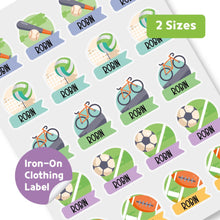 Load image into Gallery viewer, Iron-On Clothing Name Label Stickers - Sports Ribbon