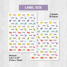 Load image into Gallery viewer, Standard Waterproof Name Label Stickers - Dino with Dash Line