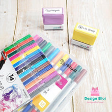 Load image into Gallery viewer, quick dry stamp, quick-dry stamp, custom quick dry stamp, personalized quick dry stamp, custom stamp, custom name stamp, personalized stamp, personalized name stamp, pre-inked stamp, self-inking stamp, flash stamp, , school stamp, daycare stamp, camp stamp, name stamp, refill ink, non-porous surfaces, glossy surfaces,