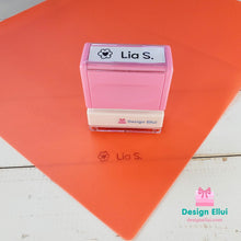 Load image into Gallery viewer, quick dry stamp, quick-dry stamp, custom quick dry stamp, personalized quick dry stamp, custom stamp, custom name stamp, personalized stamp, personalized name stamp, pre-inked stamp, self-inking stamp, flash stamp, , school stamp, daycare stamp, camp stamp, name stamp, refill ink, non-porous surfaces, glossy surfaces,