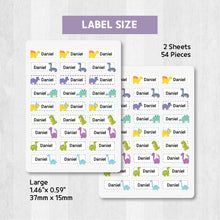 Load image into Gallery viewer, Standard Waterproof Name Label Stickers - Dino with Dash Line