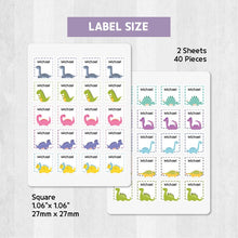 Load image into Gallery viewer, Standard Waterproof Name Label Stickers - Dino with Dash Line