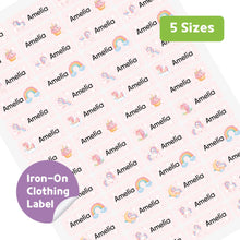 Load image into Gallery viewer, Iron-On Clothing Name Label Stickers - Pink Unicorn
