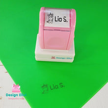 Load image into Gallery viewer, quick dry stamp, quick-dry stamp, custom quick dry stamp, personalized quick dry stamp, custom stamp, custom name stamp, personalized stamp, personalized name stamp, pre-inked stamp, self-inking stamp, flash stamp, , school stamp, daycare stamp, camp stamp, name stamp, refill ink, non-porous surfaces, glossy surfaces,
