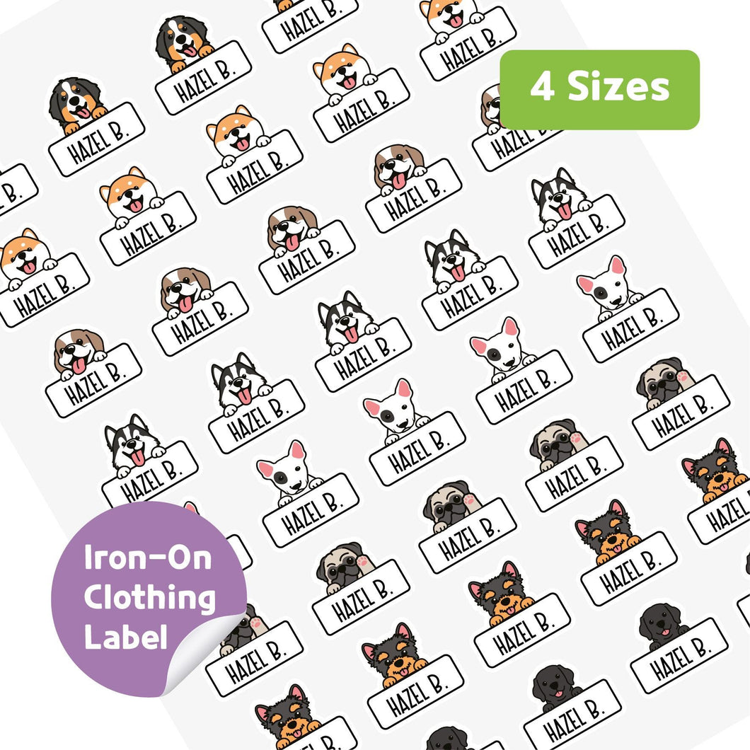 Iron-On Clothing Name Label Stickers - Puppy Banner