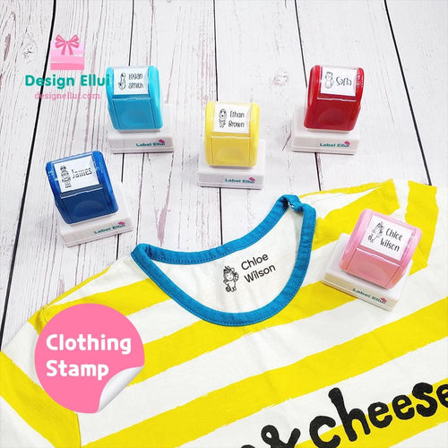custom clothing stamp, custom name stamp, personalized clothing stamp, personalized name stamp, clothing name stamp, name clothing stamp, pre-inked stamp, self-inking stamp, flash stamp, textile stamp, fabric stamp, clothes stamp, diaper stamp, school stamp, daycare stamp, camp stamp, name stamp, refill ink