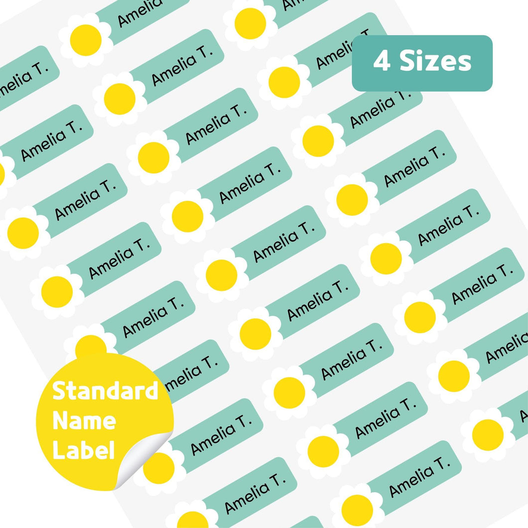 Standard Waterproof Name Label Stickers - White Daisy