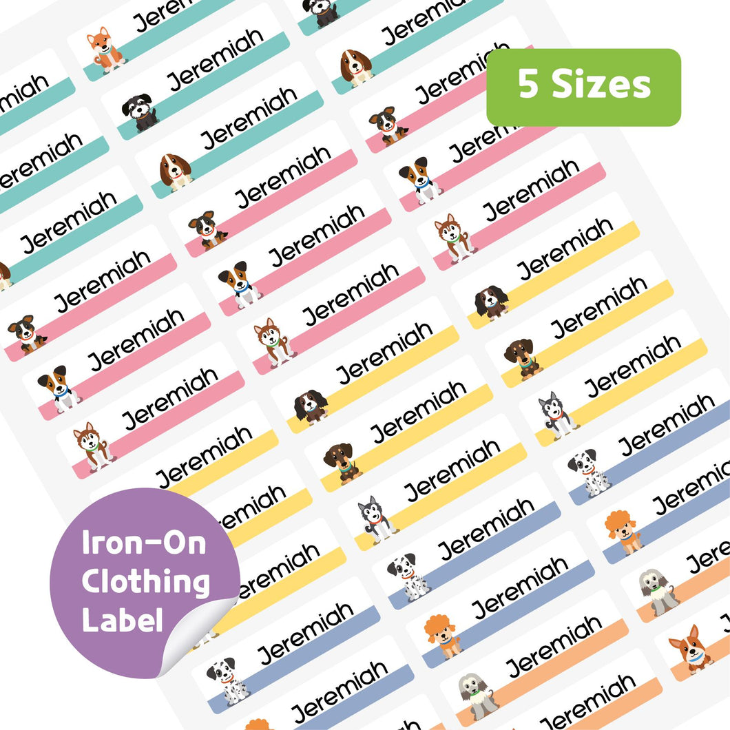 Iron-On Clothing Name Label Stickers - Puppy with Color