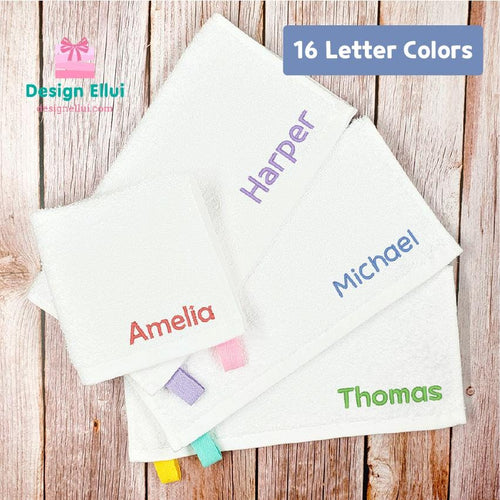 custom embroidered towel, personalized embroidered towel, custom embroidery towel, personalized embroidery towel, custom hand towel, custom face towel, personalized hand towel, personalized face towel, kids, school, kinder, daycare, camp, baby bib,