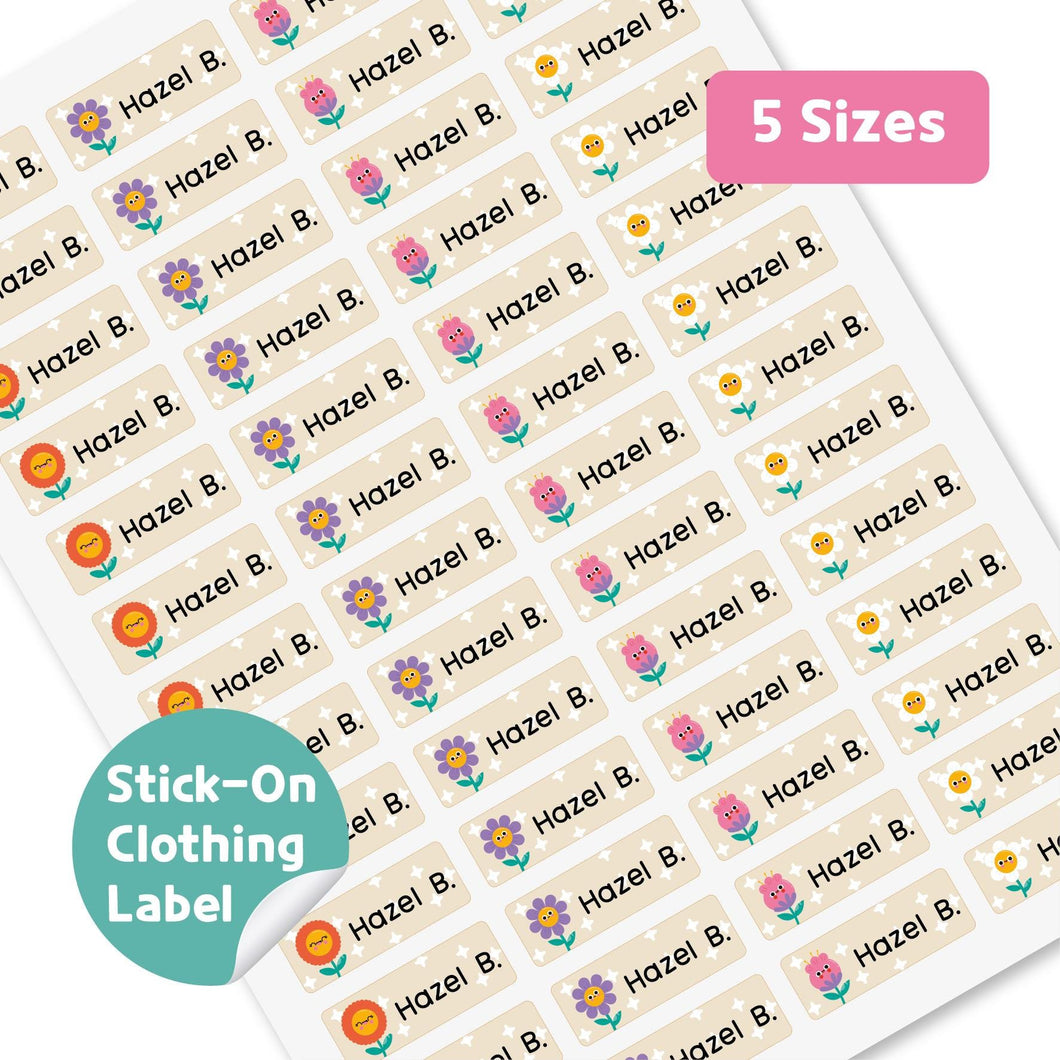 Stick-On Clothing Name Label Stickers - Smiling Flower