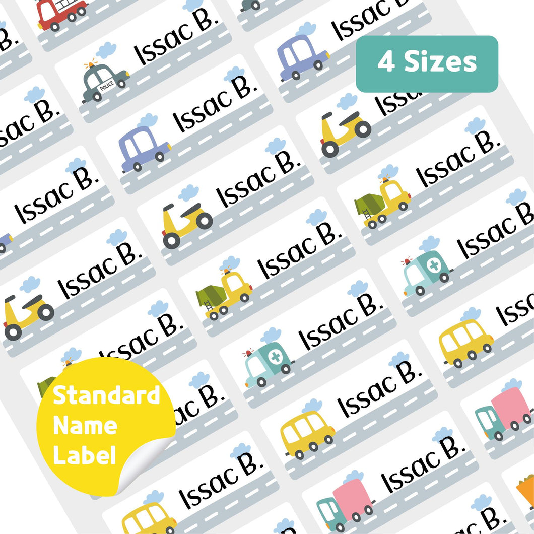 Standard Waterproof Name Label Stickers - Vehicle on the Road