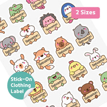 Load image into Gallery viewer, Stick-On Clothing Name Label Stickers - Sitting Animal Banner
