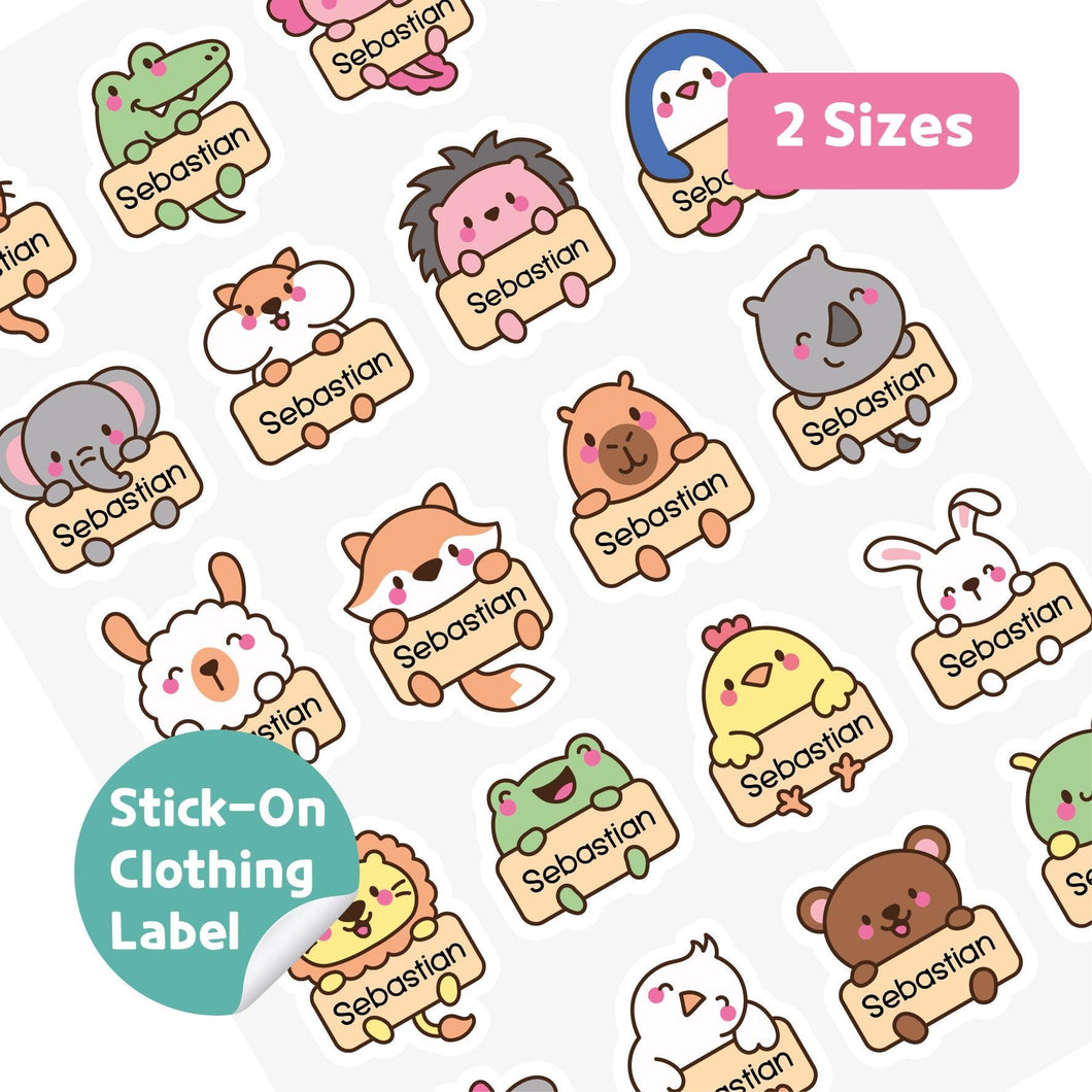 Stick-On Clothing Name Label Stickers - Sitting Animal Banner