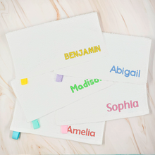 Load image into Gallery viewer, Embroidered Cotton Towel, Custom Personalized Name Embroidery Hand Towel, Face Towel, Washcloth, Baby Bib, handkerchief,  Gift for Kids, Gift for Baby, School, Daycare, Camp
