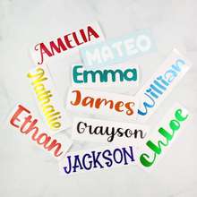 Load image into Gallery viewer, Vinyl Decal Sticker, Custom Personalized Waterproof Decal for Tumbler, Bottle, Laptop, Bicycle, Helmet, Name Label, Label Sticker, Name Decal, Kids Label, Kids Sticker, Kids Decal for Kids, School, Daycare, Camp
