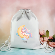 Load image into Gallery viewer, Cotton Canvas Drawstring Backpack, Custom Personalized Sack, Pouch Bag, Lunch Bag, Clothing Bag, Shoes Bag, Sports Bag, School Bag, Swim wear Bag, Travel Bag, for Kids, School, Daycare, Camp
