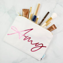 Load image into Gallery viewer, Canvas Makeup Pouch Bag,  Custom Personalized Cosmetic Pouch Bag, Toiletry Pouch, Pencil Case, Wedding Bridesmaid Gift, Zipper Pouch, Travel Bag for Kids School, Daycare, Camp, Kids Gift
