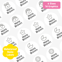Load image into Gallery viewer, Custom Personalized Waterproof Name Label Sticker, Name Labels Name Stickers, Name Label Stickers for Kids School Daycare Camp, Stick On Labels, Iron On Labels, Shoe Labels, Shoe Stickers, Labels for Shoes, Stickers for Shoes, Clothing Labels, Clothing Stickers, Gift for Kids, Back to School
