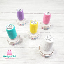 Load image into Gallery viewer, custom clothing stamp, custom name stamp, personalized clothing stamp, personalized name stamp, clothing name stamp, name clothing stamp, pre-inked stamp, self-inking stamp, flash stamp, textile stamp, fabric stamp, clothes stamp, diaper stamp, school stamp, daycare stamp, camp stamp, name stamp, refill ink
