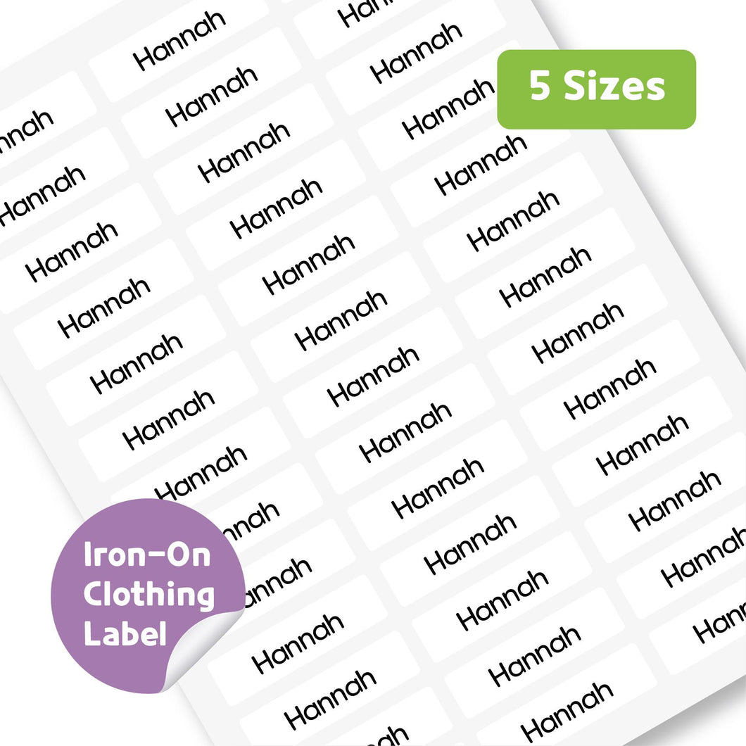Iron-On Clothing Name Label Stickers - Basic White