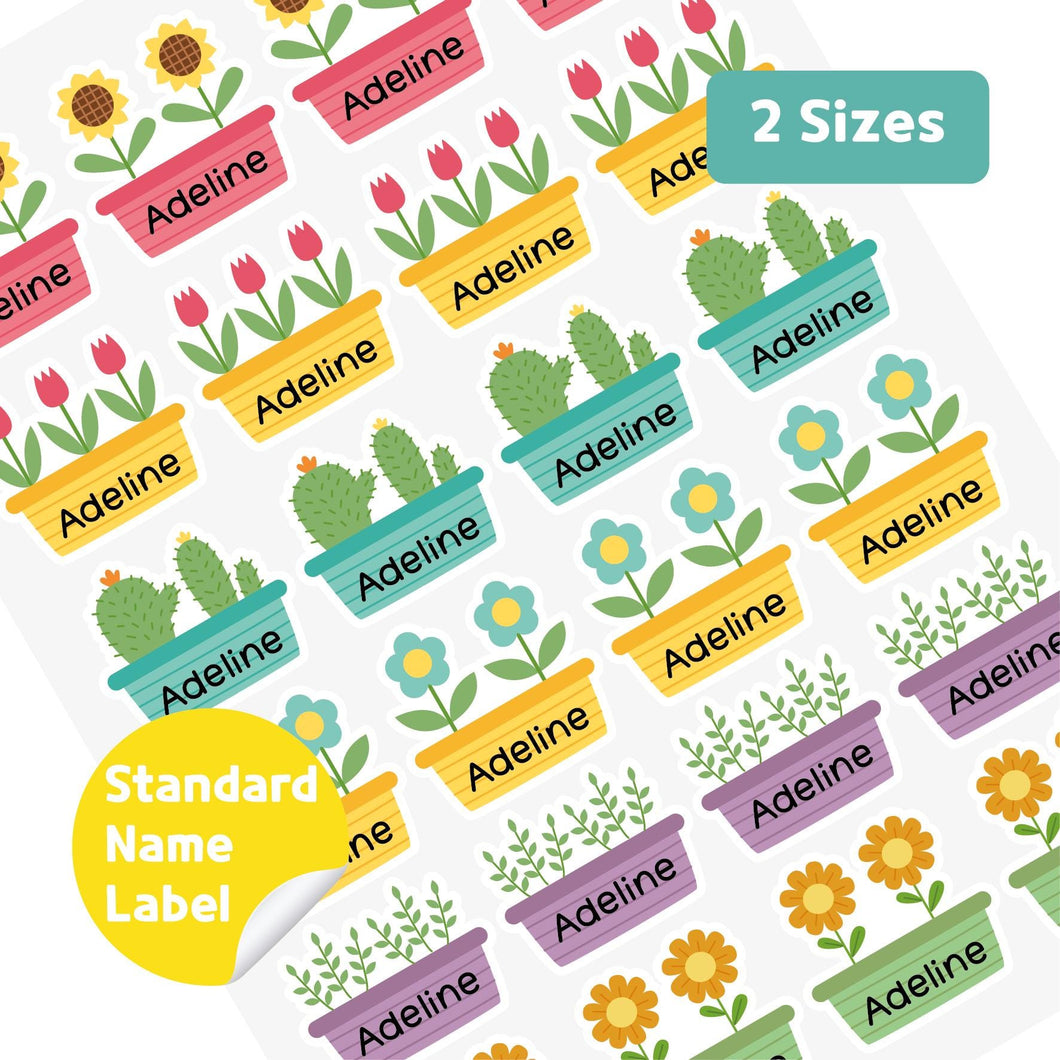 Standard Waterproof Name Label Stickers - Flower Pot