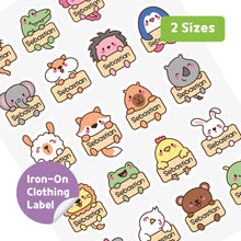 Load image into Gallery viewer, Iron-On Clothing Name Label Stickers - Sitting Animal Banner
