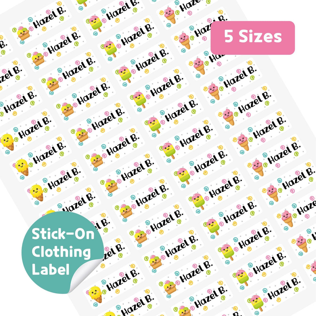Stick-On Clothing Name Label Stickers- Icecream