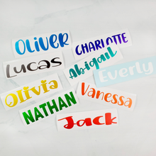Load image into Gallery viewer, Vinyl Decal Sticker, Custom Personalized Waterproof Decal for Tumbler, Bottle, Laptop, Bicycle, Helmet, Name Label, Label Sticker, Name Decal, Kids Label, Kids Sticker, Kids Decal for Kids, School, Daycare, Camp
