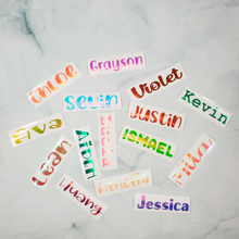 Load image into Gallery viewer, Vinyl Decal Sticker, Custom Personalized Waterproof Decal for Tumbler, Bottle, Laptop, Bicycle, Helmet, Name Label, Label Sticker, Name Decal, Kids Label, Kids Sticker, Kids Decal for Kids, School, Daycare, Camp

