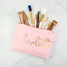 Load image into Gallery viewer, Canvas Makeup Pouch Bag,  Custom Personalized Cosmetic Pouch Bag, Toiletry Pouch, Pencil Case, Wedding Bridesmaid Gift, Zipper Pouch, Travel Bag for Kids School, Daycare, Camp, Kids Gift
