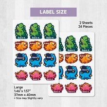 Load image into Gallery viewer, Iron-On Clothing Name Label Stickers - Dino Banner
