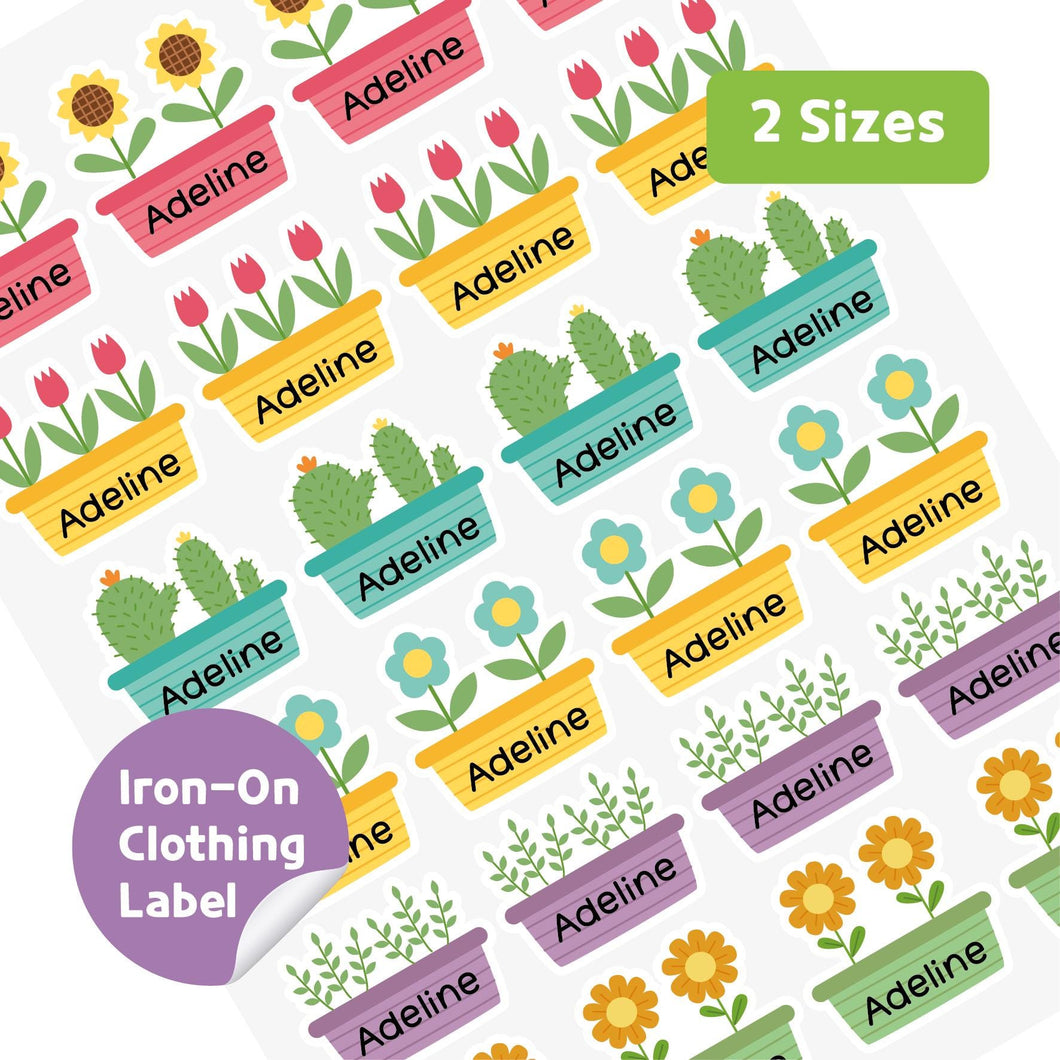 Iron-On Clothing Name Label Stickers - Flower Pot
