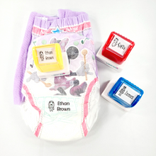 Load image into Gallery viewer, Custom Personalized Clothing Stamp, Kids Stamp, Name Stamp, Clothes Stamp, Fabric Stamp, Textile Stamp, School Stamps, Daycare Stamp, Camp Stamp, Self-Inking Stamp, Gift for Kids, Back to School
