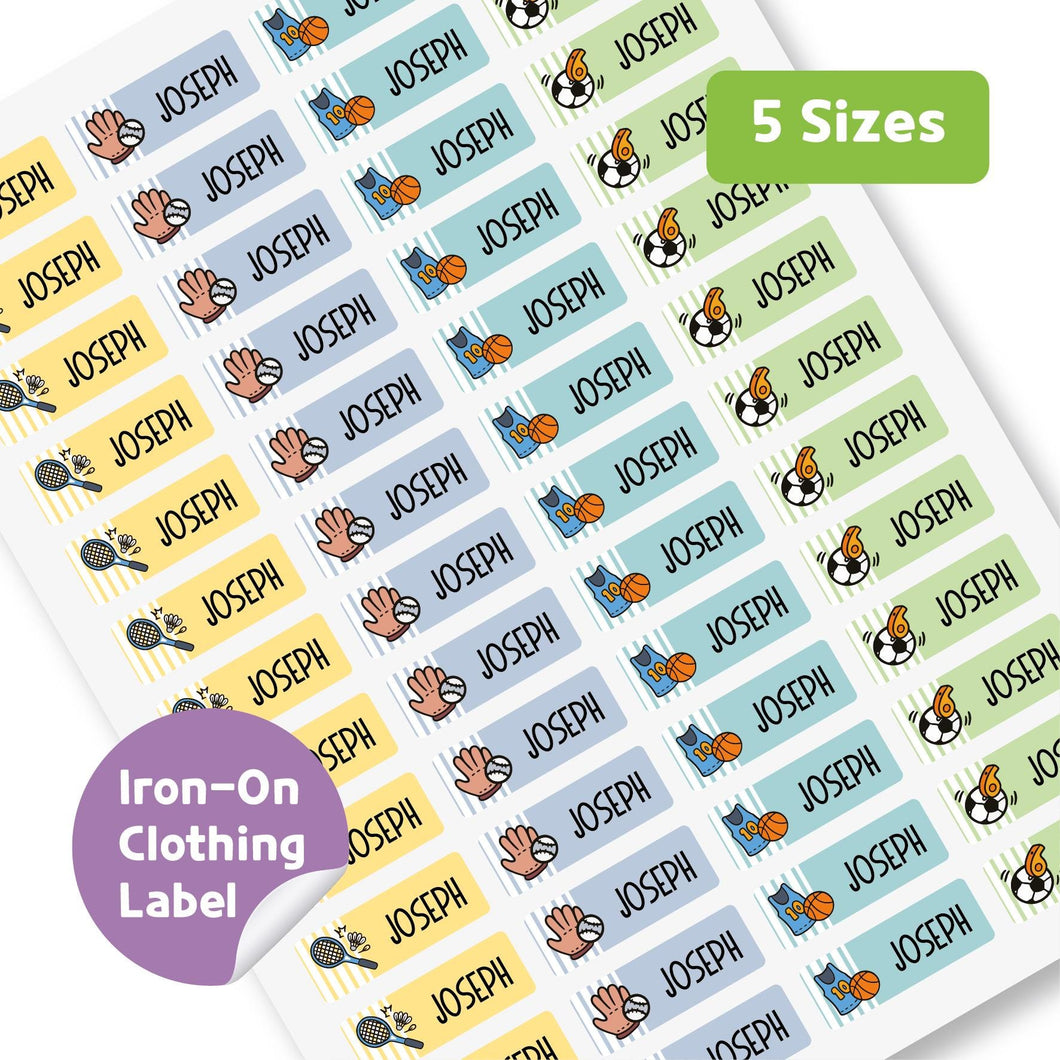 Iron-On Clothing Name Label Stickers - Sports with Stripes