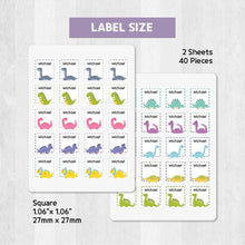 Load image into Gallery viewer, Iron-On Clothing Name Label Stickers - Dino with Dash Line
