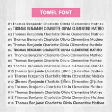 Load image into Gallery viewer, custom embroidered towel, personalized embroidered towel, custom embroidery towel, personalized embroidery towel, custom hand towel, custom face towel, personalized hand towel, personalized face towel, kids, school, kinder, daycare, camp, baby bib,
