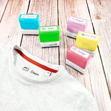 Load image into Gallery viewer, Custom Personalized Clothing Stamp, Kids Stamp, Name Stamp, Clothes Stamp, Fabric Stamp, Textile Stamp, School Stamps, Daycare Stamp, Camp Stamp, Self-Inking Stamp, Gift for Kids, Back to School
