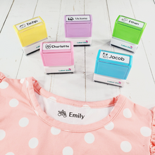 Load image into Gallery viewer, Custom Personalized Clothing Stamp, Kids Stamp, Name Stamp, Clothes Stamp, Fabric Stamp, Textile Stamp, School Stamps, Daycare Stamp, Camp Stamp, Self-Inking Stamp, Gift for Kids, Back to School
