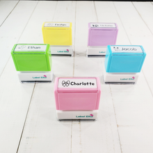 Load image into Gallery viewer, Custom Personalized Clothing Stamp, Kids Stamp, Name Stamp, Clothes Stamp, Fabric Stamp, Textile Stamp, School Stamps, Daycare Stamp, Camp Stamp, Self-Inking Stamp, Gift for Kids, Back to School
