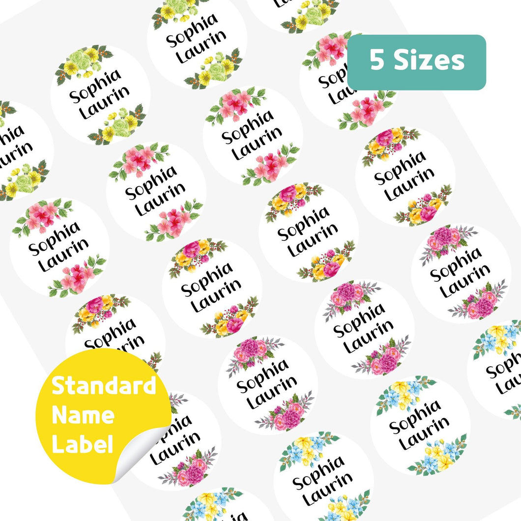 Standard Waterproof Name Label Stickers - Floral Wreath