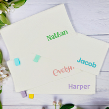 Load image into Gallery viewer, Embroidered Cotton Towel, Custom Personalized Name Embroidery Hand Towel, Face Towel, Washcloth, Baby Bib, handkerchief,  Gift for Kids, Gift for Baby, School, Daycare, Camp
