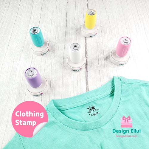 custom clothing stamp, custom name stamp, personalized clothing stamp, personalized name stamp, clothing name stamp, name clothing stamp, pre-inked stamp, self-inking stamp, flash stamp, textile stamp, fabric stamp, clothes stamp, diaper stamp, school stamp, daycare stamp, camp stamp, name stamp, refill ink