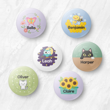 Load image into Gallery viewer, Custom Personalized Name Button Badge Pin Back Badge, Name Label, Name Tag, School Badge, Kids Badge, Daycare Badge, Camp Badge, School Button, Camp Button, Daycare Button, Kids Button, Kids Gift
(Makeup Mirror, Cosmetic Mirror, Hand Mirror, Portable Mirror)
