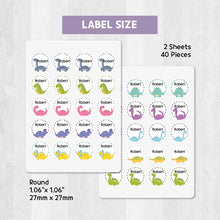 Load image into Gallery viewer, Iron-On Clothing Name Label Stickers - Dino with Dash Line
