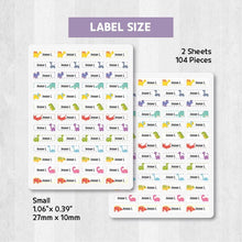 Load image into Gallery viewer, Iron-On Clothing Name Label Stickers - Dino with Dash Line

