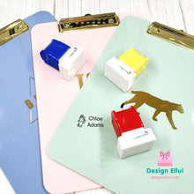 Load image into Gallery viewer, quick dry stamp, quick-dry stamp, custom quick dry stamp, personalized quick dry stamp, custom stamp, custom name stamp, personalized stamp, personalized name stamp, pre-inked stamp, self-inking stamp, flash stamp, , school stamp, daycare stamp, camp stamp, name stamp, refill ink, non-porous surfaces, glossy surfaces,
